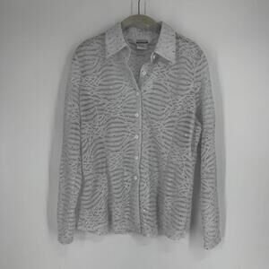 Exclusively Misook top womens large L white sheer rhinestone button up party
